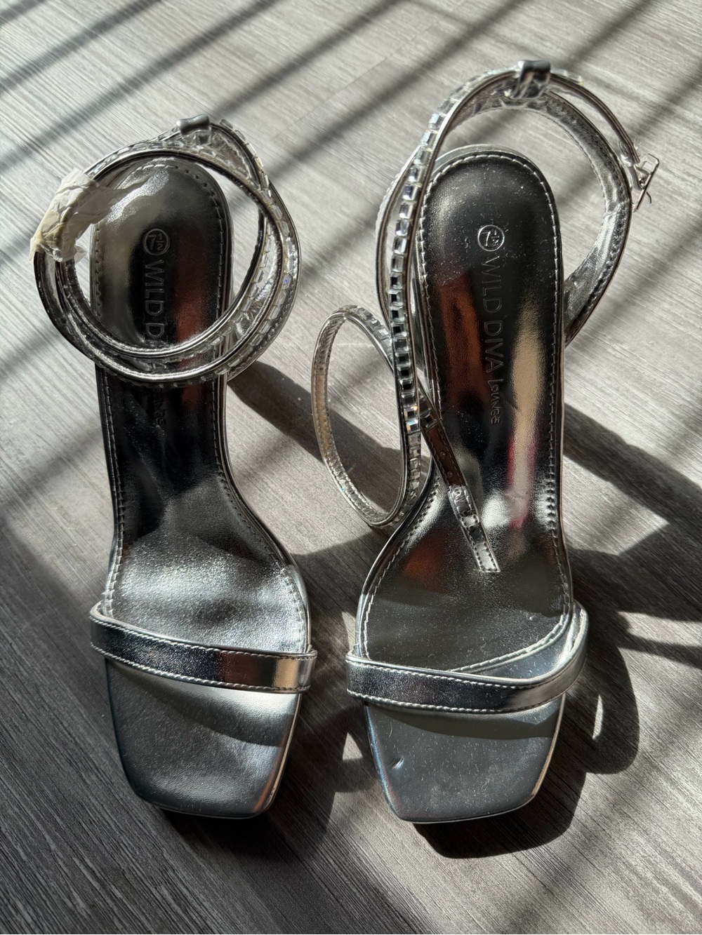 Metallic Silver Strappy Heels
